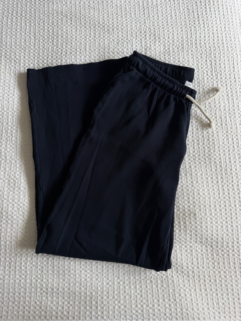 PerfectWhiteTee Navy Drawstring Waffle Wide Leg Pants